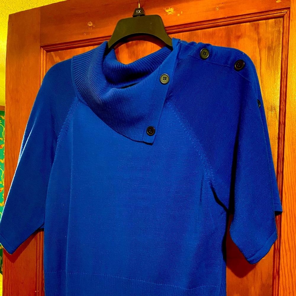 Royal blue sweater with button detail on neckline